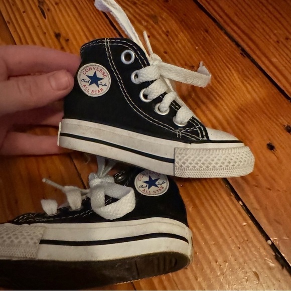 Baby High Top Black Lace Up Converse Size 2 Black - Picture 2 of 5